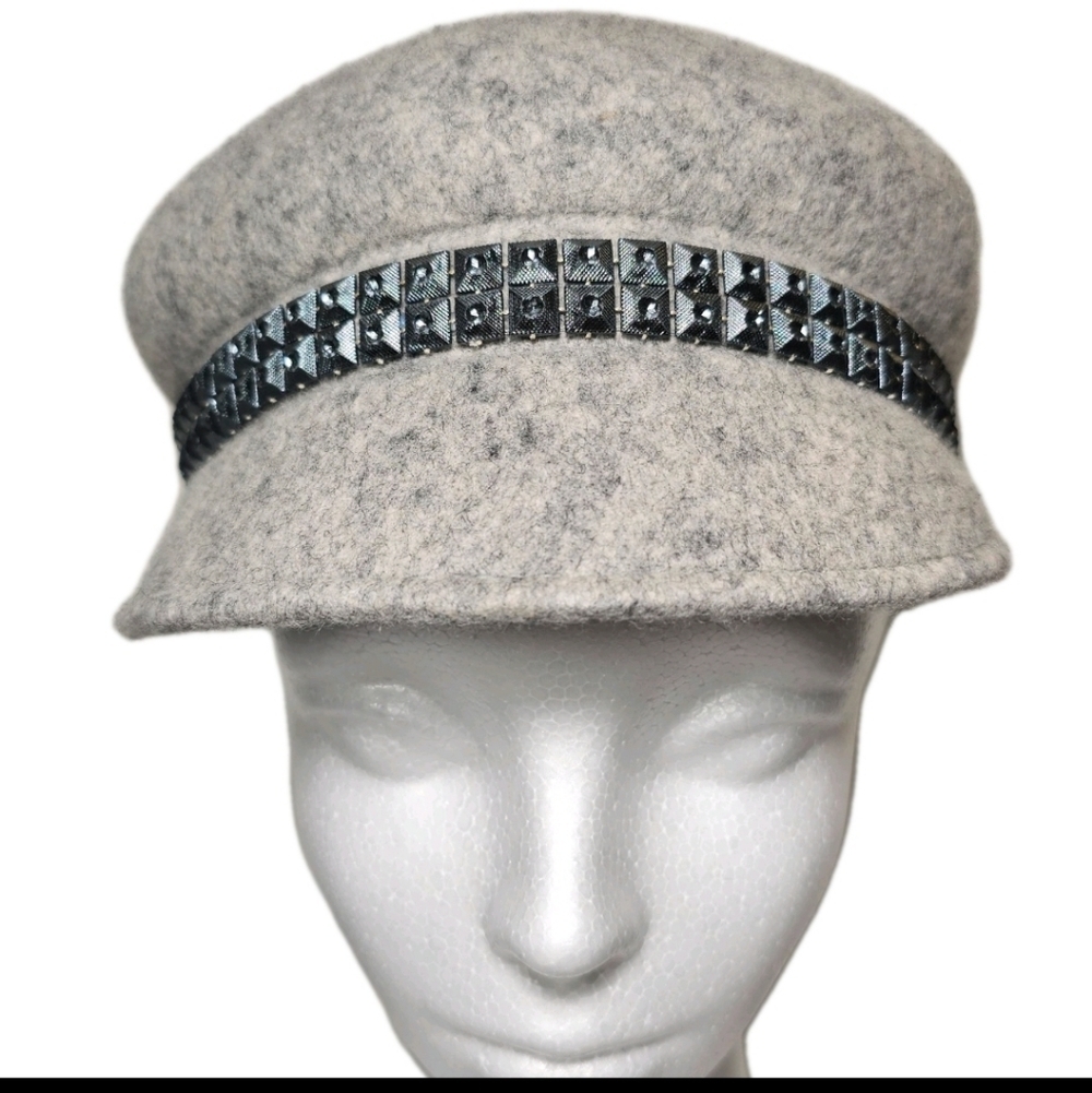 Vintage Y2K Womens Gray 100% Wool Neutral Minimal Studded Newsboy Cap Hat